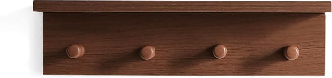 Entrance Coat Rack ，Coat Hooks, Wall-Mounted Wooden Hook Rack, Wall-Mounted Shelves are Very Suitable (Teak Colored Finish—A-1)