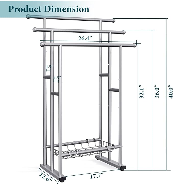 Kayfia 40'' Freestanding 3 Tier Alloy Steel Towel Rack with Storage Basket | Dual-Use Drying & Display Rack, Holds Oversized Bath Towels & Blankets, Fits Bathroom, Tub, Shower, Poolside, Silver