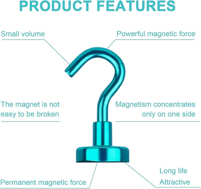 DIYMAG Magnetic Hooks 10pcs 30lbs+ Cruise Essentials 2026 Magnet Hook Green | Neodymium Heavy Duty Strong Magnets Hanging Ship Cabins Refrigerator Fridge Classroom Beach Vacation Kitchen Grills Home Tool