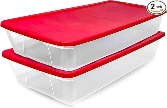 HOMZ Holiday Plastic Storage Container, 41 Quart, Red, 2 Count