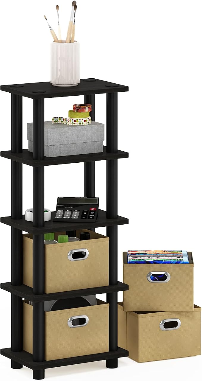 Furinno LACi 4-Bins System Rack, 11.3(W) x 28.8(H) Inch, Espresso/Black
