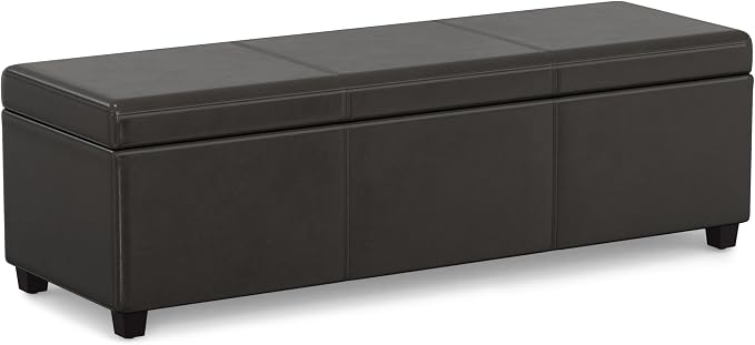 SIMPLIHOME Cosmopolitan 34" Wide Linen Look Fabric Storage Ottoman in Teal | Contemporary lift-top ottoman with high-density foam; rectangle storage bench or coffee table for living room or entryway.