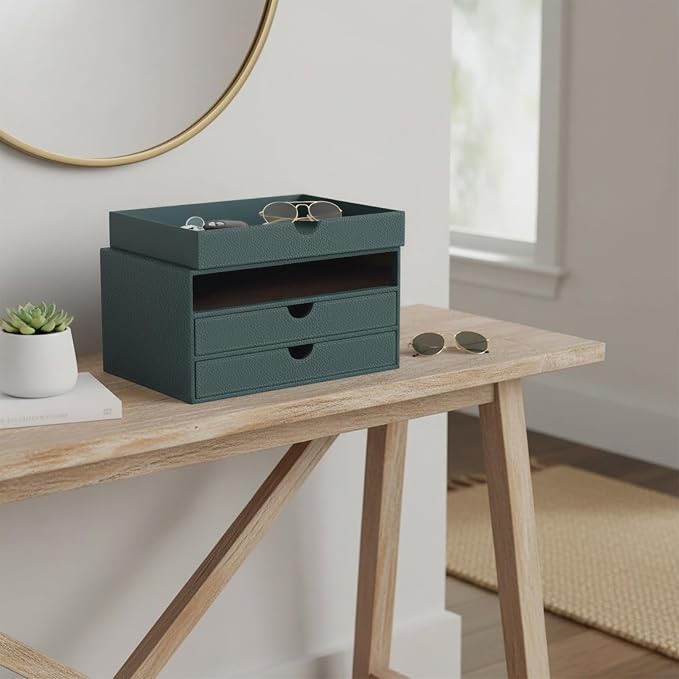 UnionBasic Document Organizer, 3-Drawer File Cabinet Document Storage Box, Office Desktop Filing Organizer, Dark Ivy