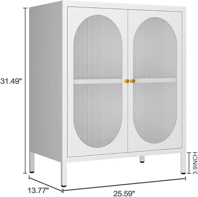 2 Mesh Door Accent Storage Cabinet for Home, LivingRoom, Office Room,Kitchen-Metal Locker Cabinet with 1 Adjustable Shelves-2-Tier (Small Mesh Door, White)