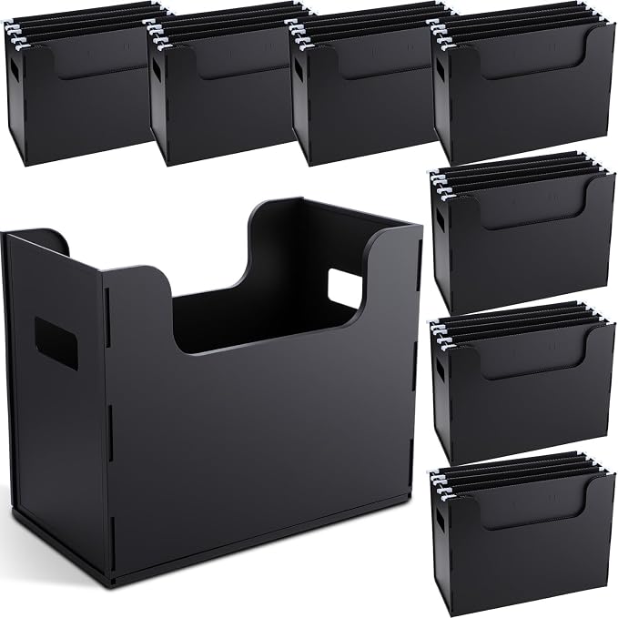 8 Pcs Portable Desktop File, Side Handles, Filing Organizer, Hanging File Folders, Letter Size for Schools Office Home (Black)