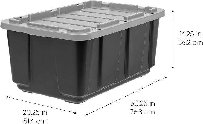 IRIS USA 4-Pack 27 Gal Heavy Duty Storage Tote Bins with Lids, Gray | Large-capacity design handles moving, garage storage and bulky equipment, Stackable shape maximizes available space