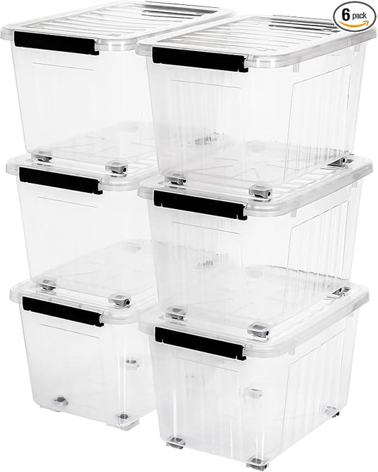 Citylife 54 Quart Large Clear Plastic Storage Bins with Lids 6-Pack | Stackable, Secure latching lids, Easy Find, Clothes Storage Bins for Closet Bedroom Garage