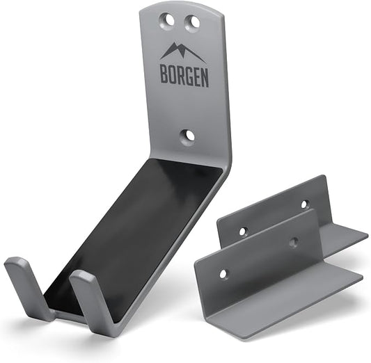 Borgen Bike Wall Mount Pedal Hook for E-Bikes, MTB & Road - Bicycle Wall Mount with Support Brackets and Wall Protection Pads, Suitable as Bike Rack Garage Bike Storage Shed and Bicycle Storage Indoor