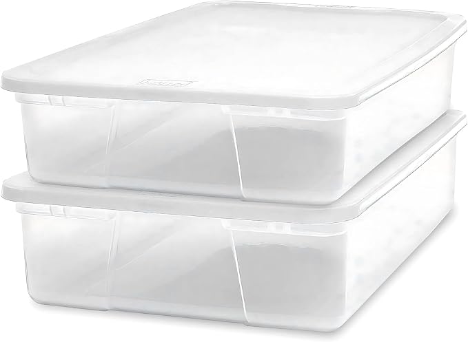 HOMZ 2-Pack Snaplock, Small Clear Plastic Storage Organizer Bins w/ Lids, 28 Quart, White - Stackable Container Boxes for Bedroom, Bathroom, Garage, and Office Organization