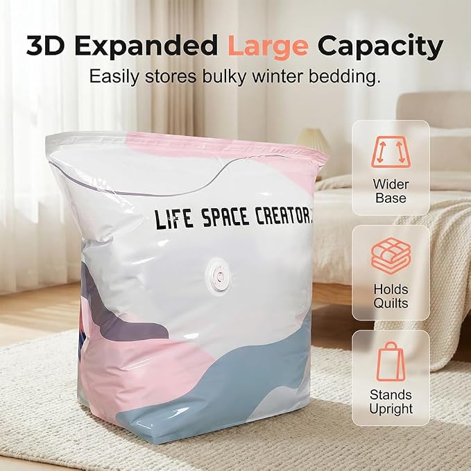 No-Pump Vacuum Storage Bags, 2026 New 3D Vacuum Storage Bags, Portable Large Clothes Compression Bags for Household Use, Convenient Cube Storage Bag for Clothes, Comforters, Blankets (3, 19.6*27.5in)