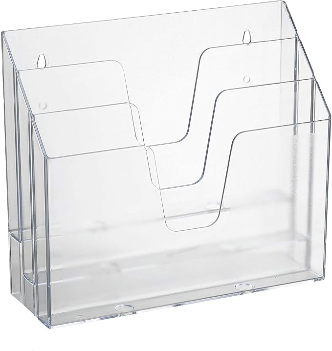 Acrimet Horizontal Triple File Folder Organizer Sorter, Letter Size, Clear | 3 compartments to separate and organize documents, folders and papers