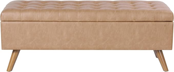 HomePop 48" Modern Tufted Storage Bench - Sand Faux Leather