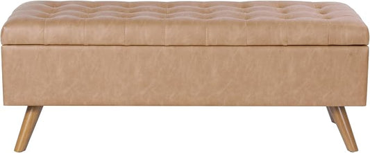 HomePop 48" Modern Tufted Storage Bench - Sand Faux Leather