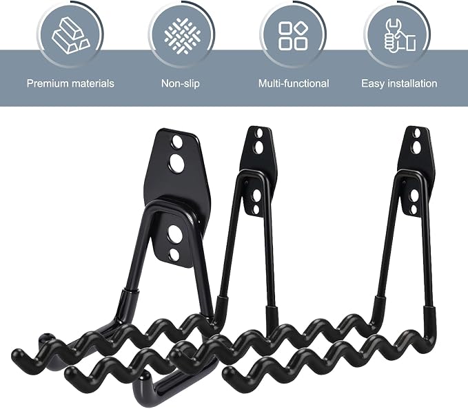 2 PCS Garage Storage Utility Hooks, Heavy Duty Metal Wall Mount Hooks, Wave Hook Garage Garden Tool Organizer, Fit for Cord, Badminton Rackets, Hoses, Bikes, Tools (Black)