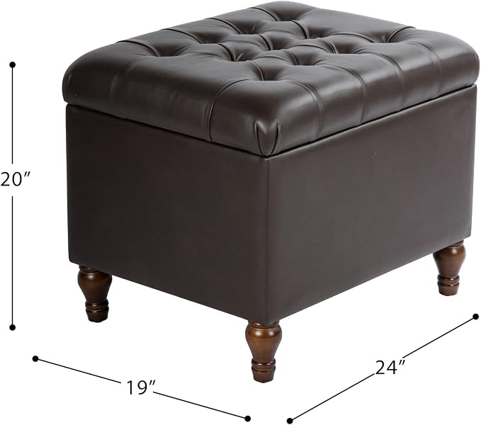 Spatial Order 24" Medium Tufted Storage Ottoman - Espresso Brown Faux Leather