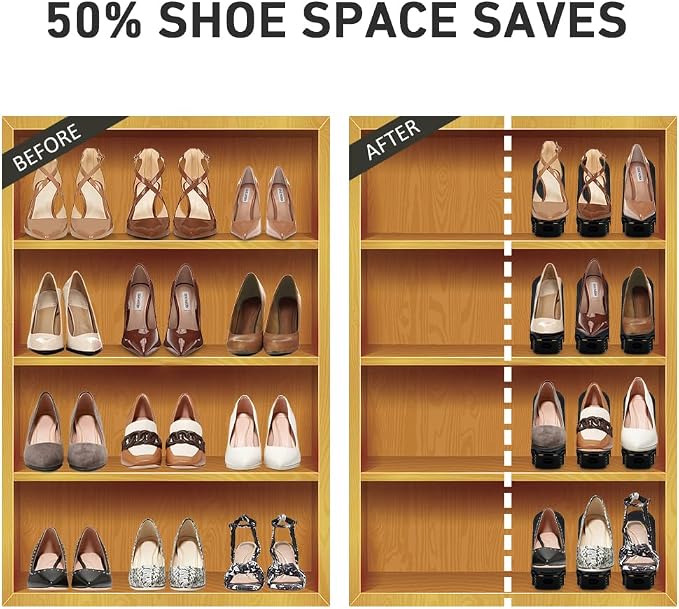 NVGSN Shoe Slot Organizer for Closet 20 Pack,Storage Space Saver 50%, Black | 4 Levels Adjustable Shoe Stackers for Closet Shelf Storage,Thickening Double Layer,shoe Rack Holders ,organizador de zapatos