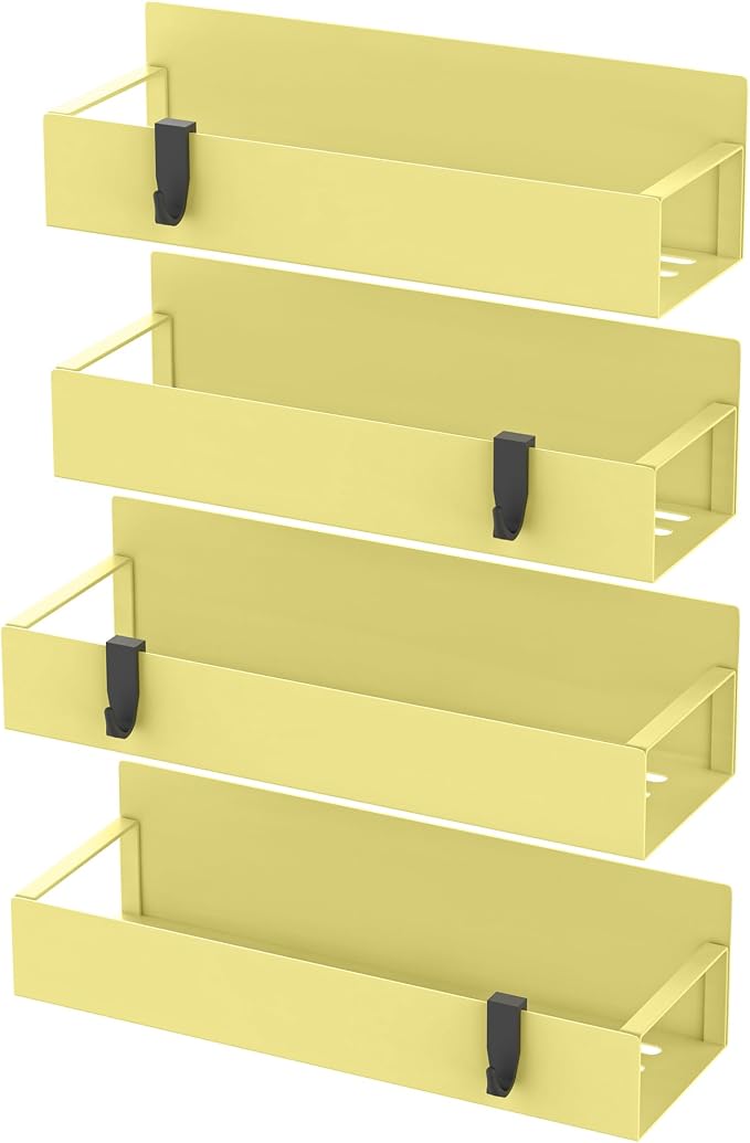 HuggieGems 4 Pack Magnetic Spice Storage Rack Organizer for Refrigerator and Oven, Yellow Fridge Organizers and Storage