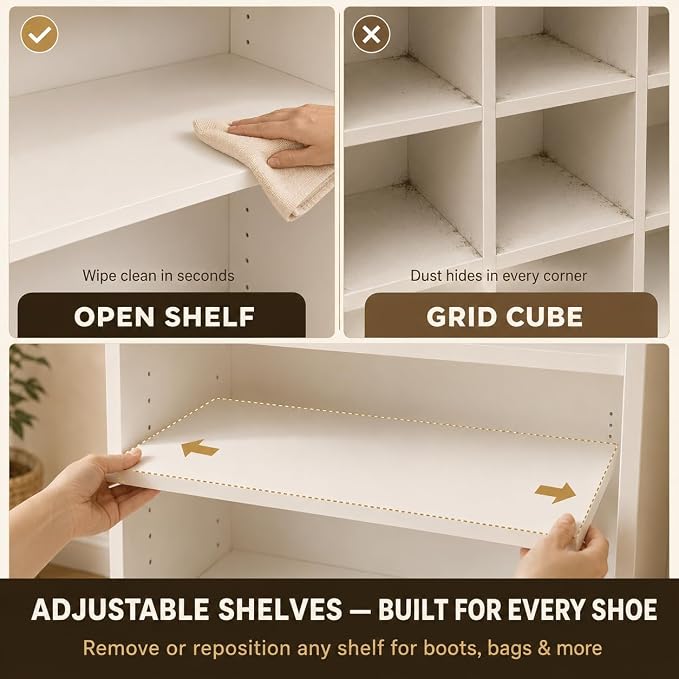 9-Tier Tall Shoe Rack Cabinet for Closet & Entryway, White | Wooden Narrow Shoe Organizer Cabinet with Adjustable Shelves, Freestanding, for Bedroom, Hallway