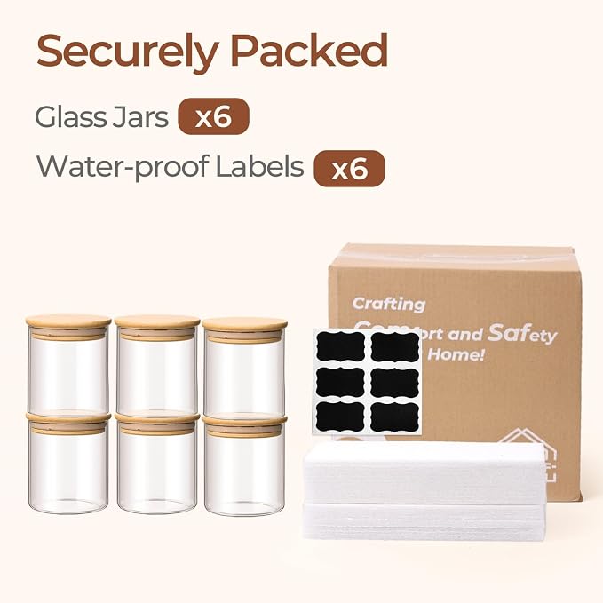 ComSaf Glass Storage Containers With Lids 0.6 Qt, 6 Pack Small Glass Jars | Small Glass Containers, Spice Jar 20oz, Snack Station Organization, Coffee Bar Organization, Size For Subpackage, BPA Free