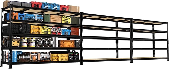 PrimeZone 60" W X 24" D X 72" H Heavy Duty Garage Storage Shelves, 3000 LBS | 5 Tier Adjustable Metal Shelf, 15 Support Beams, Solid Steel Frame, Freestanding, Storage for Basement, Warehouse, 3 Pack
