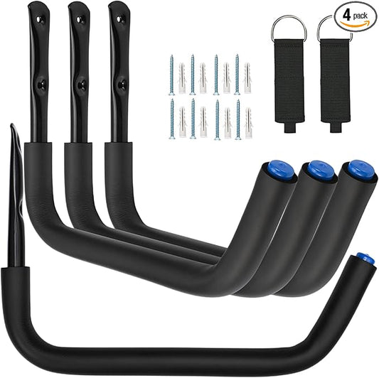 Kayak Storage Hooks, 15Inch Heavy Duty Garage Wall Mount Rack, Garage Storage Hangers for Canoe, Surfboard, Snowboard (19G-15Inch, 4pack)