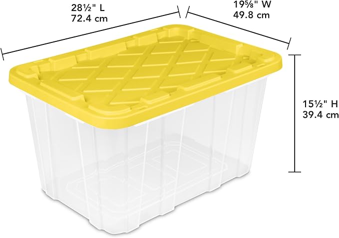 Sterilite Industrial Storage Box with Lids for Garage, 27 Gallon, 4-Pack | Heavy-Duty and Stackable Utility Box Containers for Home, Office, and Basement Organization, Yellow