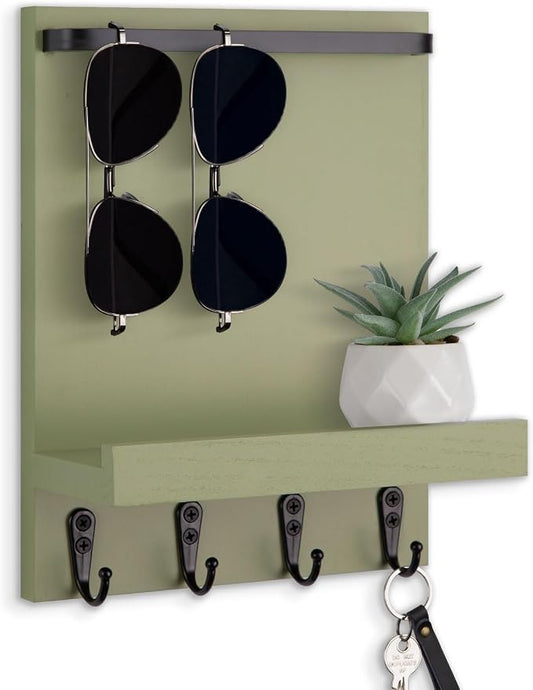 Key Holder Wall Mount, Key Holder for Wall with 4 Hooks, Farmhouse Key Hanger Holds Dog Leash, Sunglasses – Decorative Mail Organizer Home Decor