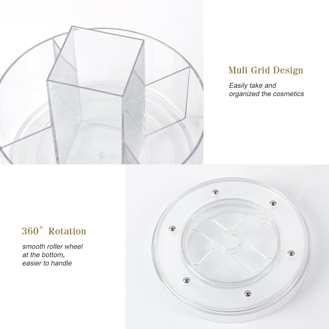 360° Rotating Makeup Organizer Clear Lazy Susan Organizer for Vanity, Cosmetic Display Cases for Bathroom Countertop, Makeup Storage Organizer, Desktop Dresser Sundries Storage Boxes