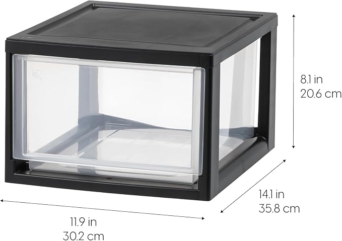 IRIS USA 3-Pack, 14.5 Qt. Stacking Drawer Storage Organizer, Black | Store shoes, clothing, accessories, and household essentials around your home with organized storage for everyday needs