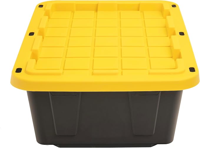 CX Heavy Duty 15-Gallon Stackable Plastic Storage Bins with Lids, 3 Pack | Storage totes for garage organization, Stackable containers, weather-resistant, snap lid, 9.5H x 20.6W x 30.6D, Black/Yellow