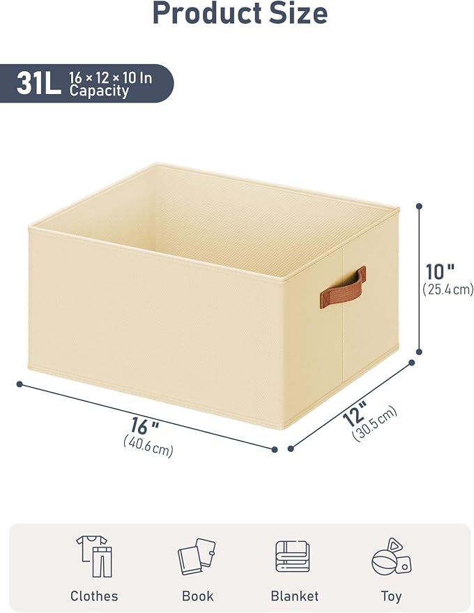 8 Pack Large Closet Storage Baskets Bins for Shelves, Collapsible Fabric Closet Organizers and Storage with Polyester Handles, Decorative Baskets for Organizing Clothes, Towels, Linen Closet 16x12x10"