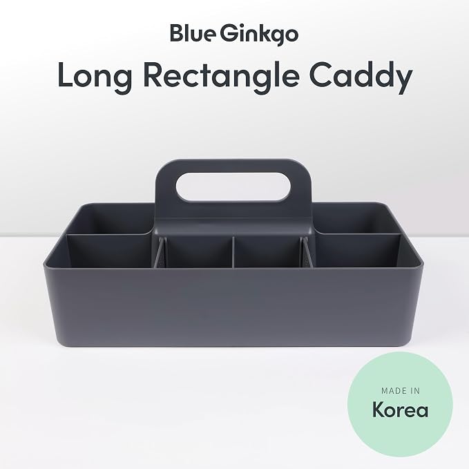 BLUE GINKGO Stackable Organizer Caddy, Long, Grey, Made in Korea | Portable. Adjustable. Home, Office & School Storage.