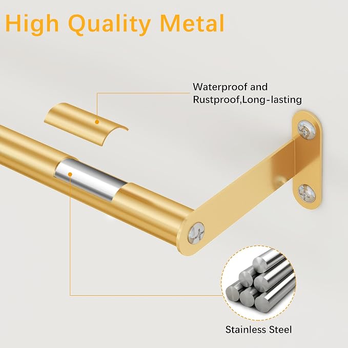 MKO Towel Bar for Bathroom Wall, 24 Inch Single Towel Rod Rack, Gold | Stainless Steel, Towel Racks for Bathroom, Wall Mounted, Hand Towel Holder