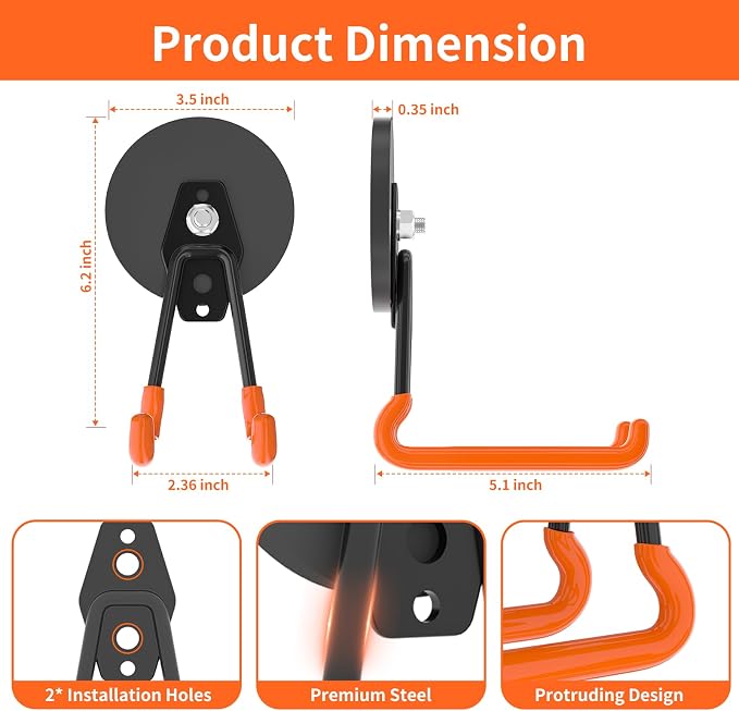 ENUODA Strong Magnetic Hooks Heavy Duty Upgraded Magnetic Tool Holder Large Magnet Hooks for Hanging Shovel, Garden Tool, Toolbox, Power Drill, Broom, Locker, Container, Van, Organization, 2PCS