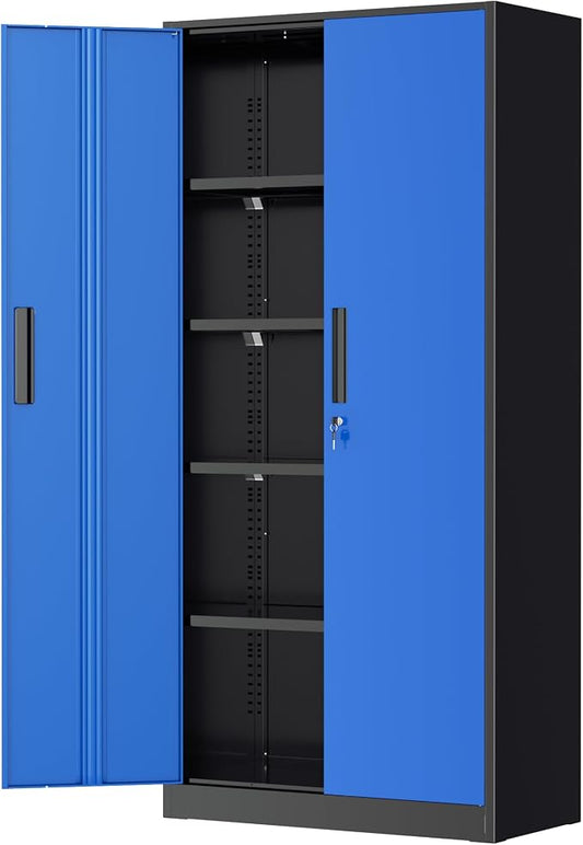 Greenvelly Metal Garage Storage Cabinet, 72" Black Blue Tool Steel Locking Cabinet with Doors and 4 Shelves, Tall Cabinets for Garage Storage Systems Lockable File Cabinet for Home Office,Garage