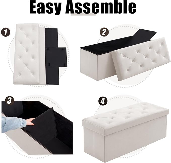 BRIAN & DANY 43 Inches Folding Storage Ottoman Bench, Velvet Ottoman with Storage for Living Room, Bedroom, Entryway, Ottoman Foot Rest, End of Bed Bench (White)