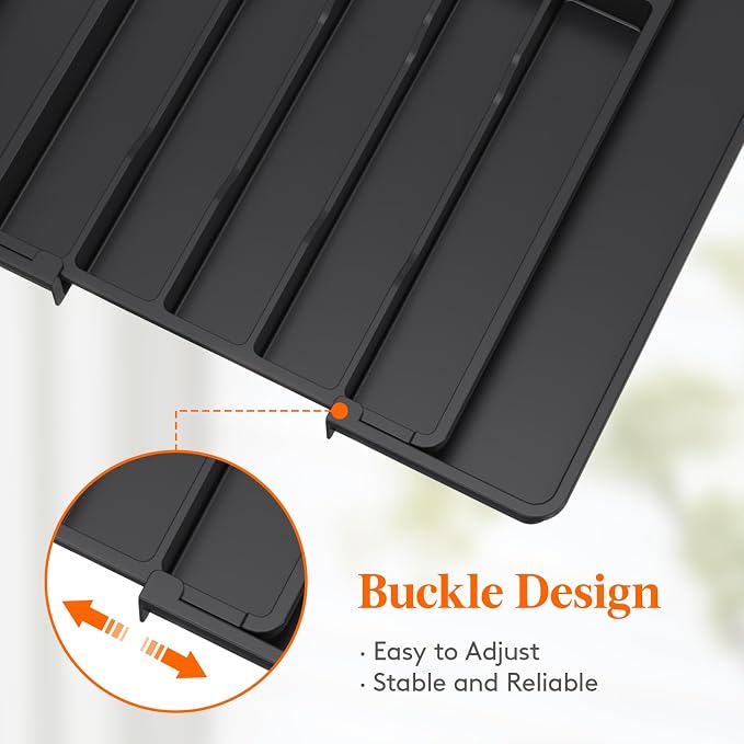 Lifewit Silverware Drawer Organizer, Expandable Utensil Tray for Kitchen, BPA Free Flatware and Cutlery Holder, Adjustable Plastic Storage for Spoons Forks Knives, 11-18 x 14", Black