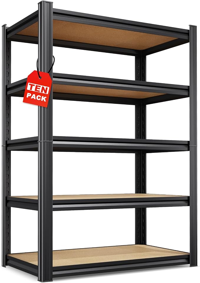 Set of 10-71"H Garage Shelving-5 Tier Garage Storage Shelves,Adjustable Heavy Duty Metal Shelving Unit and Storage Large Rack,Utility Steel Shelf For Warehouse Industrial Pantry Basement,32"Wx14"D