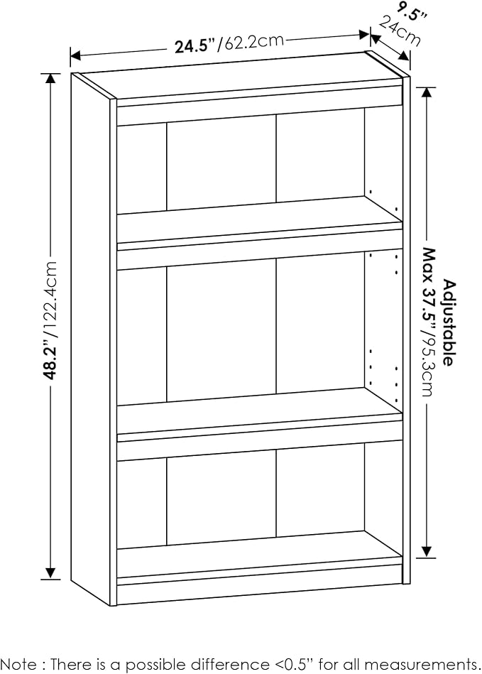 Furinno Jaya Enhanced Home Bookcase 3-Tier Adjustable Bookshelf, White