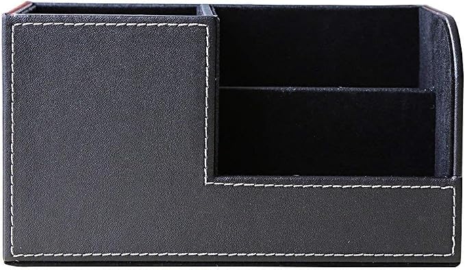 Desk Organizer Office Supplies Caddy Pu Leather Multi-function Storage Box Pen/Pencil,Cell phone, Business Name Cards Remote Control Holder Black