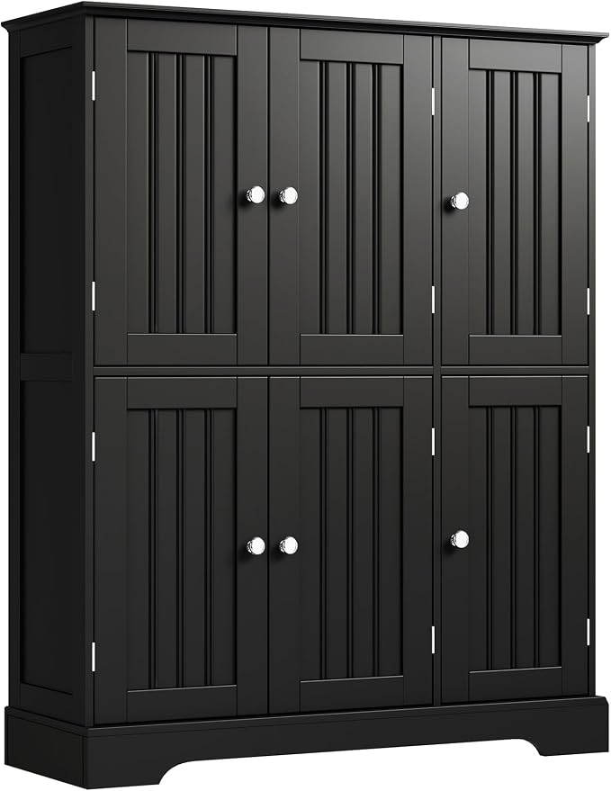 ChooChoo Bathroom Floor Cabinet with 6 Doors and Adjustable Shelves | Modern Bathroom Storage Cabinet, Freestanding Cupboard for Living Room, Black