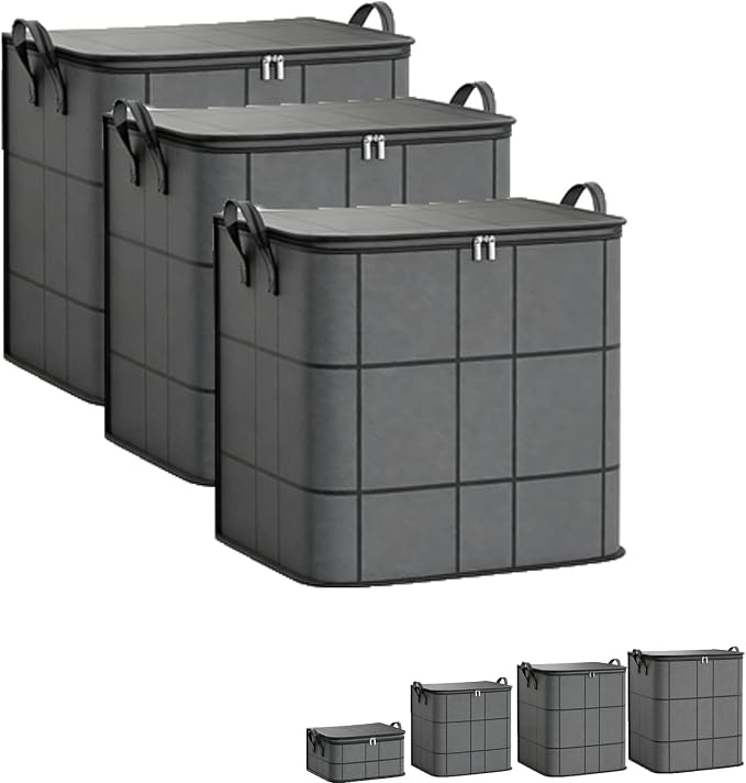 Spacious Moving Storage Bin, Zippered Organizer,XXL Foldable Storage Bags (3PCS, Medium)