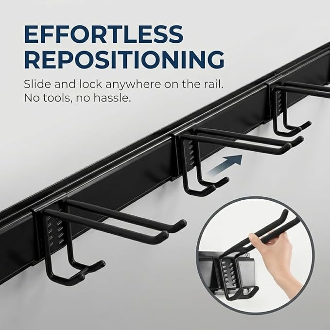 Aking Ace 96-Inch Heavy Duty Wall Mount Garden Tool Organizer for Garage | Adjustable hangers perfect for shovels, rakes, and Garage Tools, Heavy-duty rack holds 700lbs. Ideal for shed organization