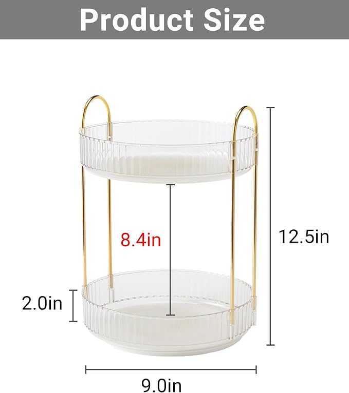 Asayuee 360 Rotating Makeup Organizer,2 Tier Large Capacity Make Up Organizers and Storage,Skincare Perfume Vanity Organizers,Bathroom Cosmetics Storage Organizer Countertop(Clear-2 Tier)