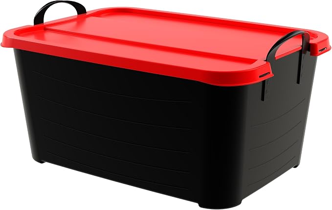 Life Story 6 Pack Heavy Duty Stackable Storage Bin, 55 Quart Home Organizer, Versatile Lightweight Locking Bins with Carrying Handles, Black/Red