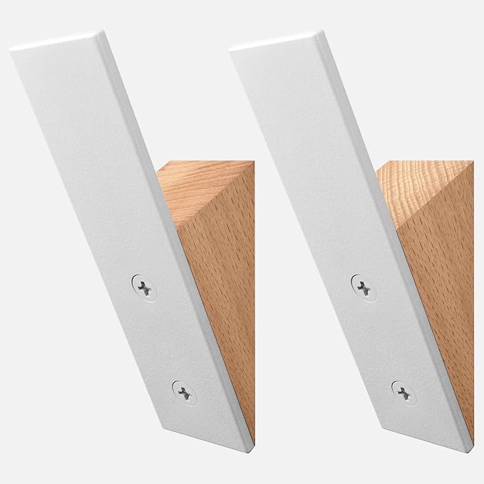 Beech Wood Coat Hooks, High End Beech Wood & White Metal Wall Mounted Clothing Hooks, Mid-Century Modern Coat Hooks, Heavy Duty Wooden Hooks for Hanging Coats, Hats, Towels & More, Set of 2