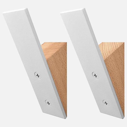 Beech Wood Coat Hooks, High End Beech Wood & White Metal Wall Mounted Clothing Hooks, Mid-Century Modern Coat Hooks, Heavy Duty Wooden Hooks for Hanging Coats, Hats, Towels & More, Set of 2