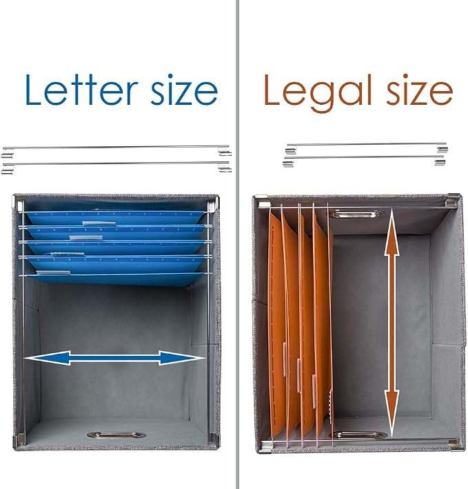 File Organizer Box - Set of 1 Collapsible Decorative Linen Filing Storage Hanging File Folders with Lids Office Cabinet Letter/Legal Size Black (17x14x11.2 inch)