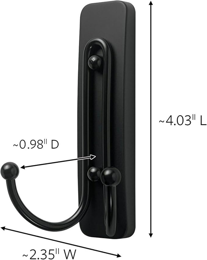 Command Large Matte Black Double Hooks, 2 Hooks and 2 Strips, Damage Free Hanging Wall Hooks with Adhesive Strips, No Tools Coat Hooks for Hanging Home Decor, Holds up to 4 lb (Pack of 3)