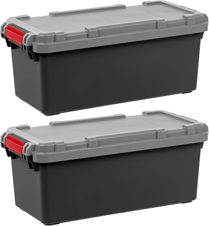 IRIS USA 2-Pack 15 Gallon Lockable Storage Trunk TrailBox, Dark Gray/Gray | Keeps camping gear, recovery equipment, emergency kits and outdoor essentials organized